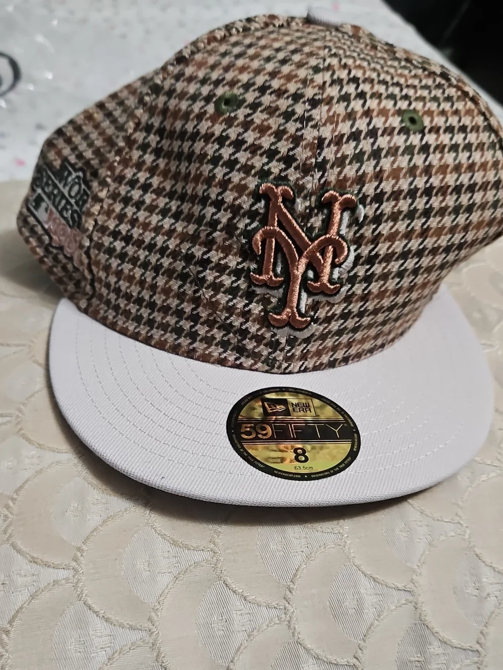 New Era Mets Brown Houndstooth NY 59FIFTY Fitted Cap with White Brim